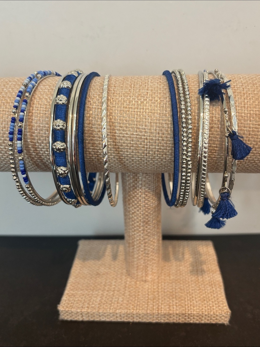 Blue and Silver Multi-Bangle Bracelet Set